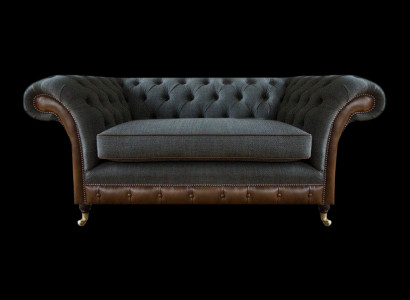 Braun-Grauer Chesterfield Einsitzer Wohnzimmer Sitzsessel Textil Möbel