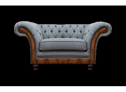 Chesterfield Hellgrauer Lehnsessel Designer Stoffsessel Textil Möbel