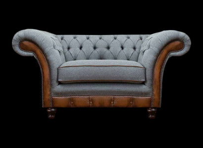 Chesterfield Hellgrauer Lehnsessel Designer Stoffsessel Textil Möbel
