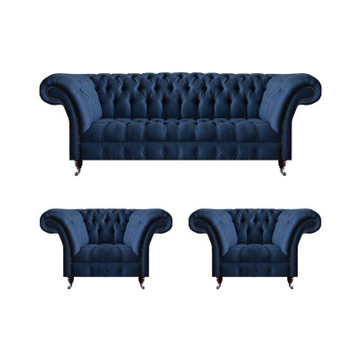 Luxuriöse Chesterfield Garnitur Moderner Dreisitzer 2x Polstersessel