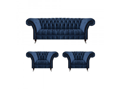 Luxuriöse Chesterfield Garnitur Moderner Dreisitzer 2x Polstersessel