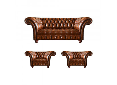 Braune Wohnzimmer Chesterfield Garnitur 2x Ledersessel Edler Dreisitzer