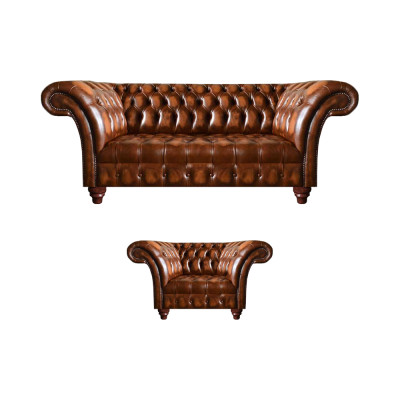 Luxuriöse Chesterfield Wohnzimmer Sitzgarnitur Ledersessel 3-Sitzer 2tlg