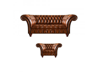Luxuriöse Chesterfield Wohnzimmer Sitzgarnitur Ledersessel 3-Sitzer 2tlg