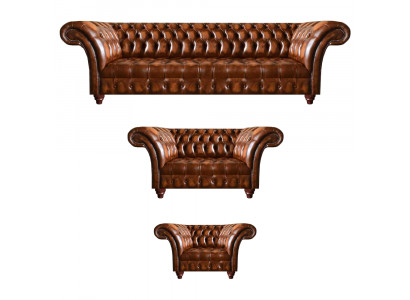 Chesterfield Braune Ledergarnitur Wohnyimmer Sitzsofas Ledercouchen 3tlg