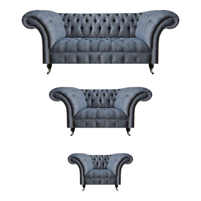 Wohnzimmer Chesterfield Set Designer Graue Sofagarnitur Sessel 3-Sitzer