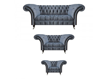 Wohnzimmer Chesterfield Set Designer Graue Sofagarnitur Sessel 3-Sitzer