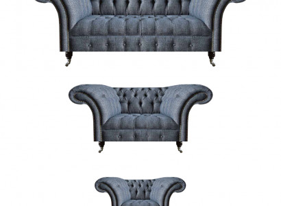 Wohnzimmer Chesterfield Set Designer Graue Sofagarnitur Sessel 3-Sitzer