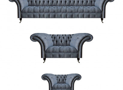 Hellgraue Chesterfield Sofas Designer Garnitur Wohnzimmer Couchen 3tlg