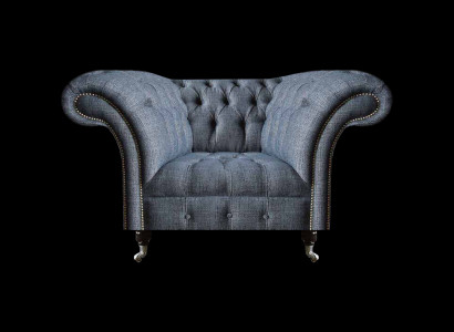 Moderner Chesterfield Einsitzer Grauer Wohnzimmer Textilsessel 1-Sitzer