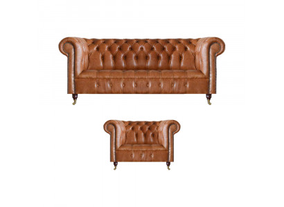 Braune Stilvolle Chesterfield Ledersofas Komplette Couchgarnitur 2tlg