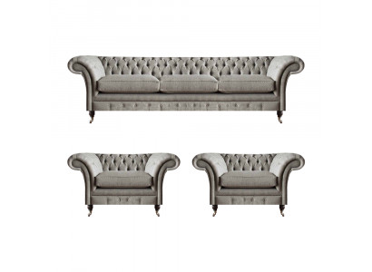 Moderne Chesterfield Sitzgarnitur Textilsofas Sessel Polster Möbel 3tlg