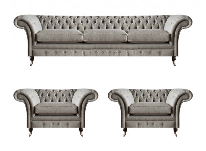 Moderne Chesterfield Sitzgarnitur Textilsofas Sessel Polster Möbel 3tlg