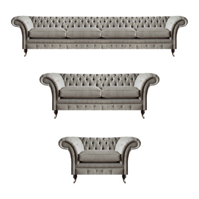 Chesterfield Hellgraue Stoffsofas Garnitur Wohnzimmer Polster Möbel