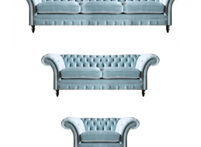 Luxuriöse Blaue Chesterfield Polster Garnitur Dreisitzer Lehnsessel 3tlg