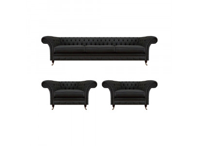 Moderne Chesterfield Schwarze Sitz Couchen Sofagarnitur Sessel 3-Sitzer