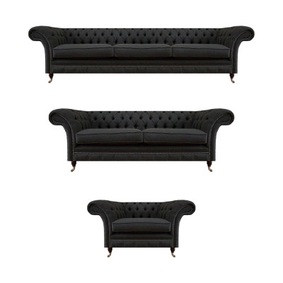 Schwarze Chesterfield Textil Couchen Edles Möbelset Designer Sofas 3tlg