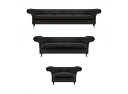 Schwarze Chesterfield Textil Couchen Edles Möbelset Designer Sofas 3tlg