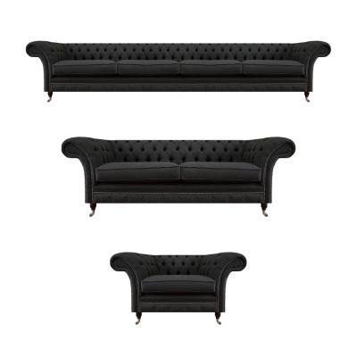 Schwarze Chesterfield Sofagarnitur Designer Zweisitzer Viersitzer Couch