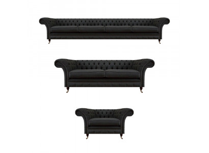 Schwarze Chesterfield Sofagarnitur Designer Zweisitzer Viersitzer Couch