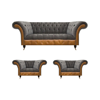 Hellgraue Chesterfield Lehnsessel Designer 3-Sitzer Couch Polster Möbel