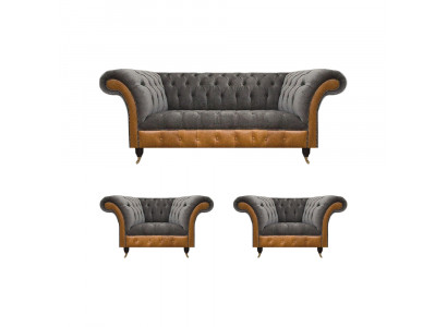 Hellgraue Chesterfield Lehnsessel Designer 3-Sitzer Couch Polster Möbel