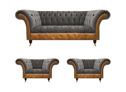 Hellgraue Chesterfield Lehnsessel Designer 3-Sitzer Couch Polster Möbel
