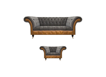 Wohnzimmer Chesterfield Sofagarnitur Polster Textil Sitzer 3-Sitzer Sofa