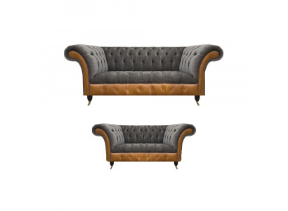 Hellgrau-Braune Chesterfield Sofa Set Edle Sitzmöbel Moderne Garnitur