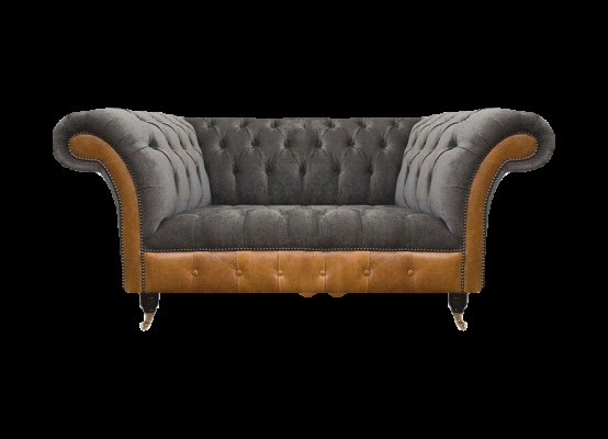 Grauer Exklusiver Chesterfield Zweisitzer Komfortable Textil Edle Sofas