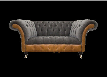 Grauer Exklusiver Chesterfield Zweisitzer Komfortable Textil Edle Sofas