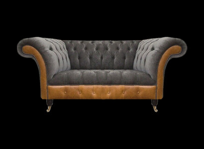 Grauer Exklusiver Chesterfield Zweisitzer Komfortable Textil Edle Sofas