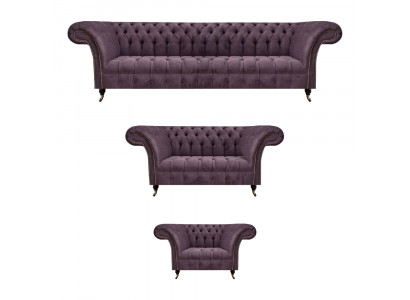 Chesterfield Lila Textilsofas Designer Polster Couchen 3tlg Garnitur