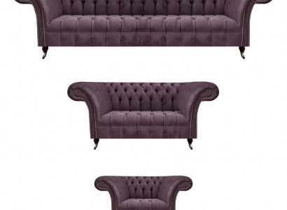 Chesterfield Lila Textilsofas Designer Polster Couchen 3tlg Garnitur