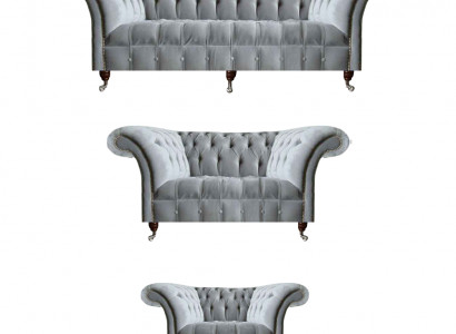 Hellgraue Chesterfield Textilsofas Designer Dreisitzer Sessel Sitzmöbel