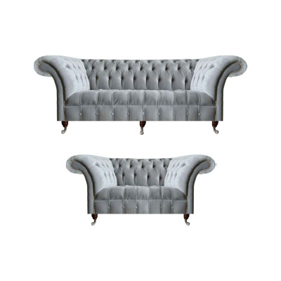 Chesterfield Hellgraue Polster Garnitur Designer 2x Textilsofas 2tlg