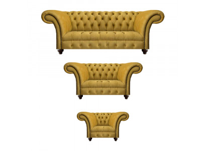 Luxuriöse Gelbe Chesterfield Textil Couchen Dreisitzer 2-Sitzer Sessel