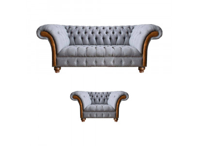 Luxuriöse Chesterfield Hellgraue Sofagarnitur Polstersofas Edler Sessel