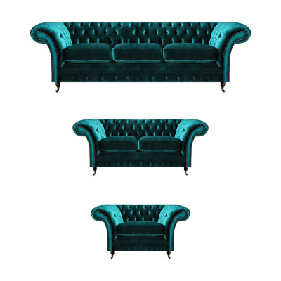 Grüne Wohnzimmer Chesterfield Garnitur Designer Polstermöbel Luxus Set