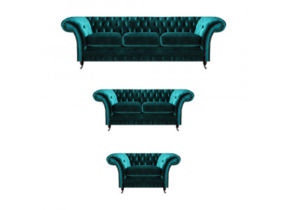 Grüne Wohnzimmer Chesterfield Garnitur Designer Polstermöbel Luxus Set