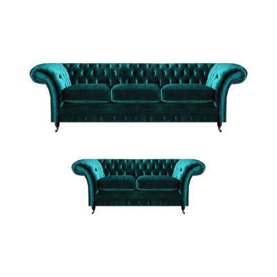 Grüne Chesterfield Polstersofas Wohnzimmer 2x Sofas Zweisitzer 3-Sitzer