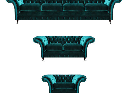 Grüne Chesterfield Textil Garnitur Wohnzimmer Designer Sofa Set 3tlg