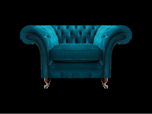 Sessel Blau Luxus Stil Chesterfield Wohnzimmer Polster Stoff Modern Textil