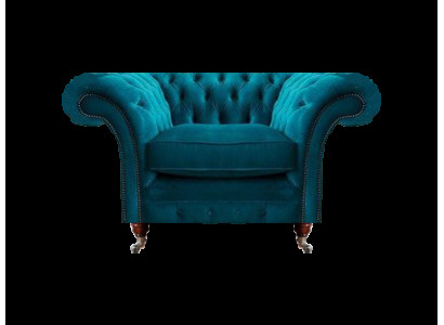 Sessel Blau Luxus Stil Chesterfield Wohnzimmer Polster Stoff Modern Textil