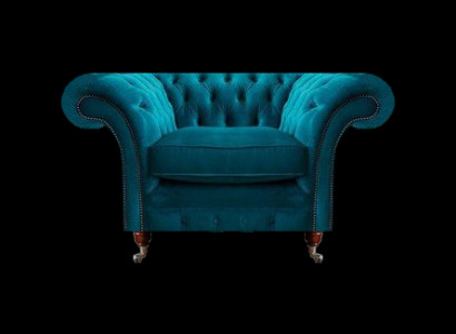 Sessel Blau Luxus Stil Chesterfield Wohnzimmer Polster Stoff Modern Textil
