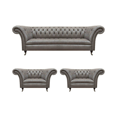 Moderne Chesterfield Ledercouchen Dreisitzer 2x Ledersessel 3tlg Set