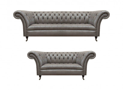 Chesterfield Graue Ledercouchen Designer Wohnzimmer Polster Sitzmöbel