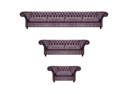 Chesterfield Lila Garnitur Komplettes Sofa Set Moderne Sitzmöbel 3tlg