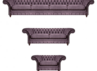 Chesterfield Lila Garnitur Komplettes Sofa Set Moderne Sitzmöbel 3tlg