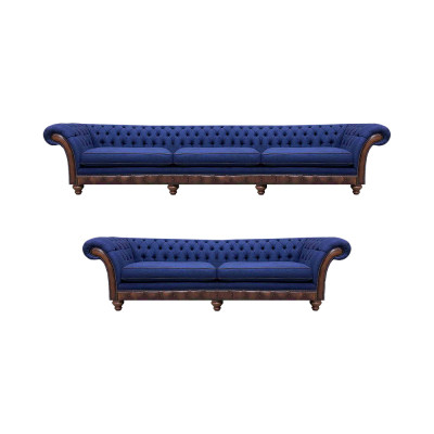 Blaue Chesterfield Stoffcouchen Designer Sofagarnitur Luxus Sitzmöbel